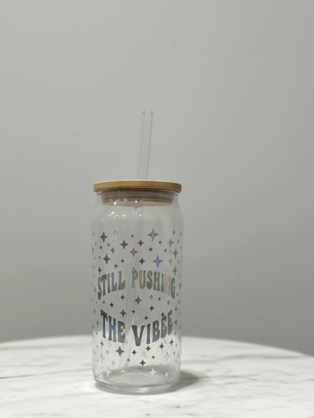 Glass Straw Tumbler with Bamboo Lid - Clear 